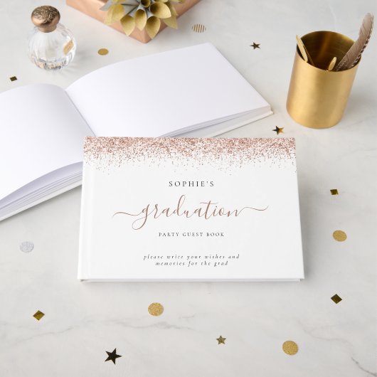 2024 Afstudeerder Roos Gouden Glitter Afstudeerfee Gastenboek (Voorkant open)