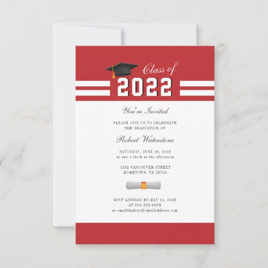 2024 Afstudeerfeest Rood Wit Grad-feest Kaart (Voorkant)