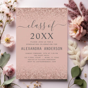 2024 Afstudeerfeest Roze Rose Gold Glitter Kaart