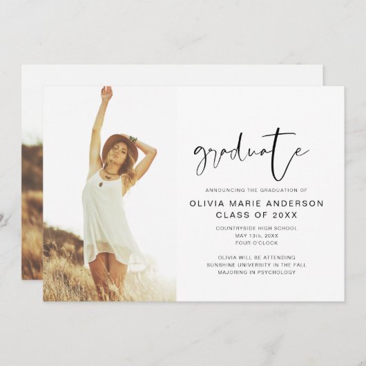 2024 Afstuderen bekendmaking foto minimalistisch Kaart (Voorkant / Achterkant)