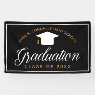 2024 Afstuderen Chic Zwart Goud Custom High School Spandoek