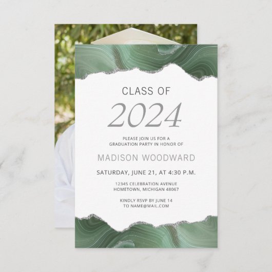 2024 Afstuderen foto Sage Groene Zilveren Agaat Kaart (Voorkant / Achterkant)