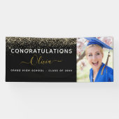 2024 Afstuderen Glitter Goud Zwart Modern Spandoek (Horizontaal)