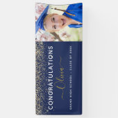 2024 Afstuderen Glitter Navy Blauw Goud Modern Spandoek (Verticaal)