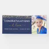 2024 Afstuderen Glitter Navy Blauw Goud Modern Spandoek (Horizontaal)