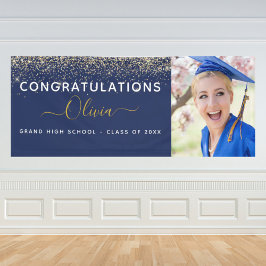 2024 Afstuderen Glitter Navy Blauw Goud Modern Spandoek