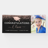 2024 Afstuderen Glitter Roos Goud Blush Roze Zwart Spandoek (Horizontaal)