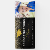 2024 Afstuderen Glitter Zwart Goud Spandoek (Verticaal)