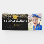 2024 Afstuderen Glitter Zwart Goud Spandoek (Horizontaal)