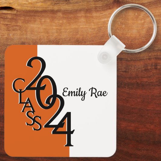 2024 Afstuderen Keepsake Foto Sinaasappel en zwart Sleutelhanger (Achterkant)