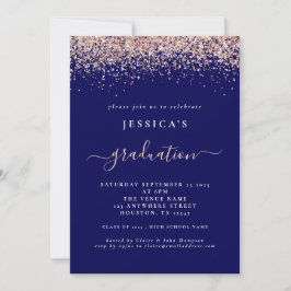 2024 Afstuderen Roos Gouden Glitter Navy Blauw Kaart
