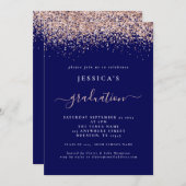 2024 Afstuderen Roos Gouden Glitter Navy Blauw Kaart (Voorkant / Achterkant)