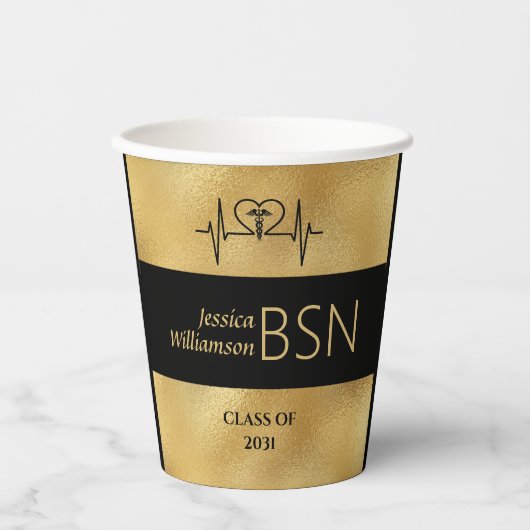 2024 Afstuderen Verpleegkundige BSN Naam Jaar Zwar Papieren Bekers (Voorkant)