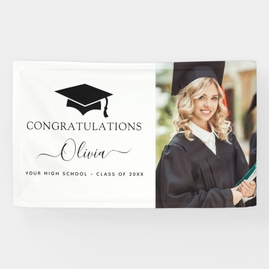 2024 Afstuderen Zwart Wit High School College Spandoek (Horizontaal)