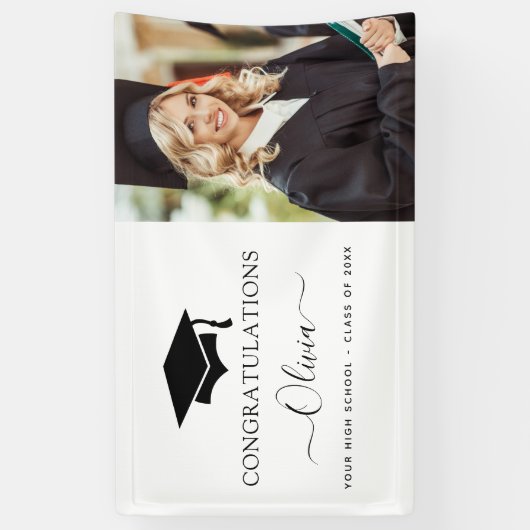 2024 Afstuderen Zwart Wit High School College Spandoek (Verticaal)