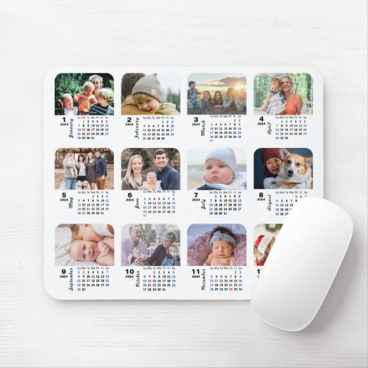 2024 Agenda 12 Familie Foto Collage US Feestdagen Muismat (Met muis)