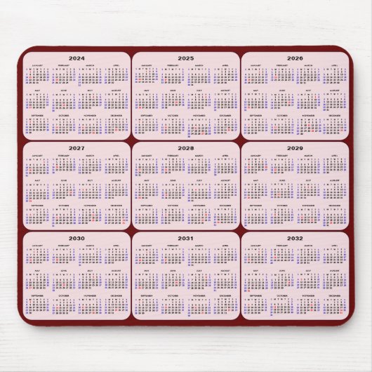 2024 - Agenda 2032 met US Feestdagen Red Pink Muismat (Voorkant)