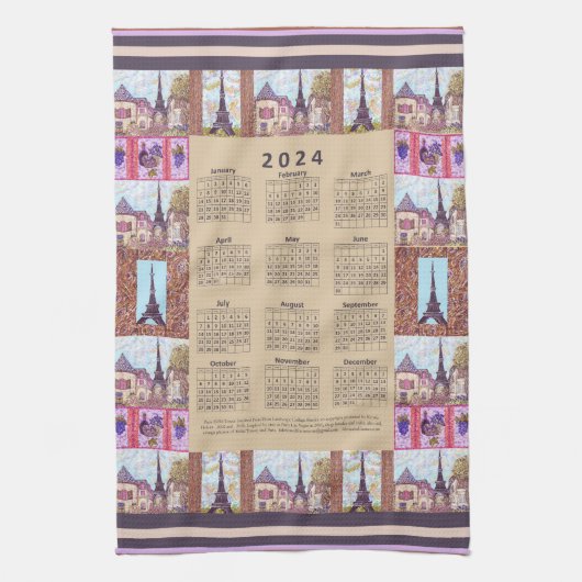 2024 Agenda Paris Eiffel Tower Pointillism Art Theedoek (Verticaal)