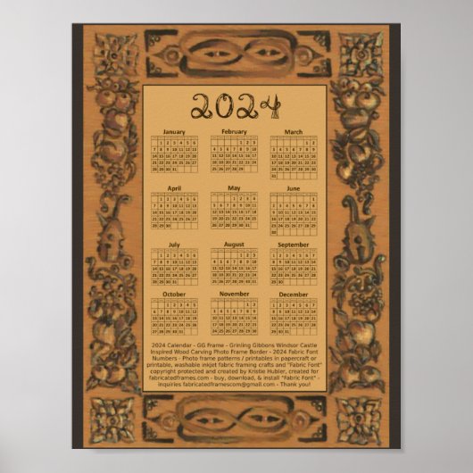 2024 Agenda Windsor Kasteel Houten lijst geïnspire Poster (Voorkant)