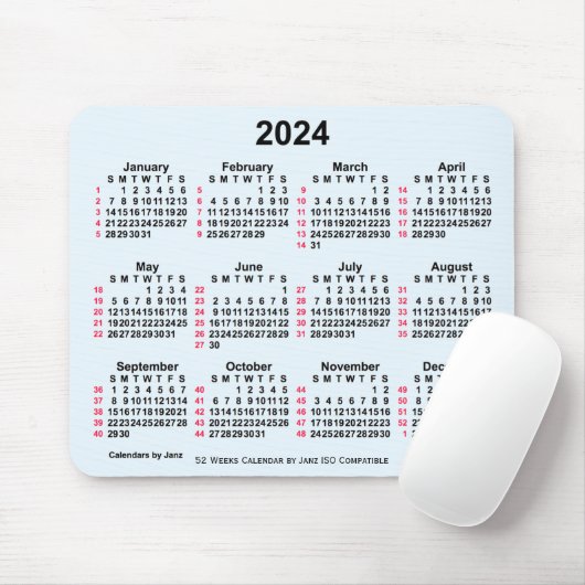 2024 Alice Blue 52 weken ISO-kalender van Janz Muismat (Met muis)