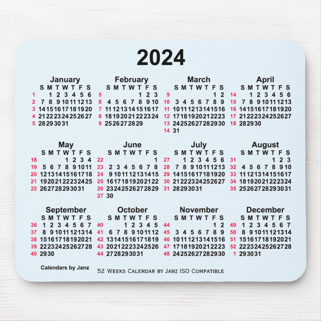 2024 Alice Blue 52 weken ISOkalender van Janz Muismat Zazzle.nl