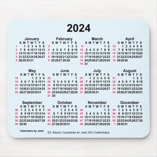 2024 Alice Blue 52 weken ISO-kalender van Janz Muismat (Voorkant)