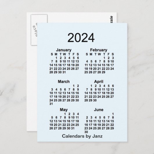 2024 Alice Blue 6 Month Mini Calendar van Janz Briefkaart (Voorkant / Achterkant)