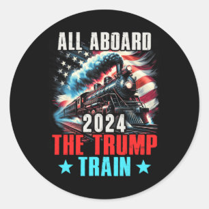 2024 Alle aan boord van de Trump Train Amerikaanse Ronde Sticker