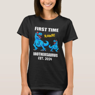 2024 Baby Announcement Dinosaur  First Time Brothe T-shirt