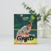 2024 Baseball Foto Afstuderen Aankondiging Briefkaart (Staand voorkant)