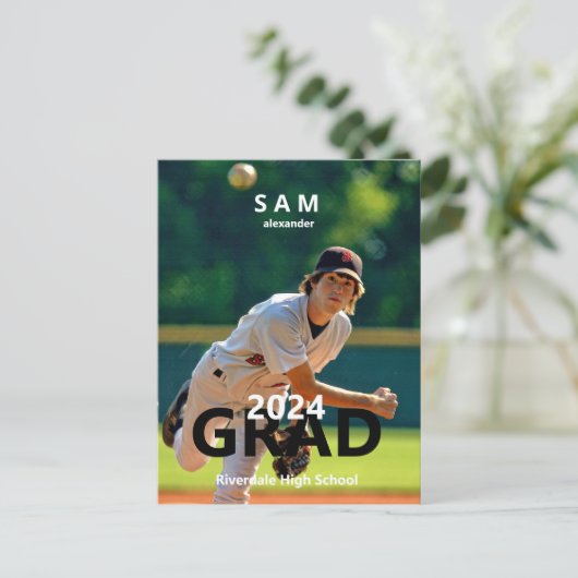 2024 Baseball Foto Afstuderen Aankondiging Briefkaart (Staand voorkant)