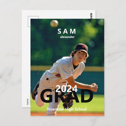2024 Baseball Foto Afstuderen Aankondiging Briefkaart (Voorkant / Achterkant)