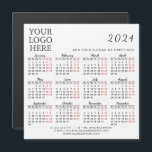 2024 Bedrijfskalender Magneet met Logo Simple<br><div class="desc">Deze eenvoudige vierkante 2024 magnetische kalender met een witte achtergrond is een sjabloon om uw logo te plaatsen, bedrijfscontacten, slogan of een andere tekst voor uw klanten en collega's toe te voegen. Het is een maandag tot zondag kalender waar maanden in script lettertype zijn. Zaterdag en zondag zijn in het...</div>