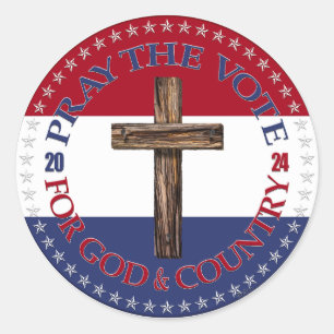 2024 Bid de stem voor God en land met kruis Ronde Sticker