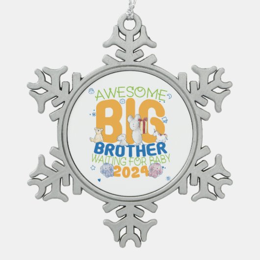 2024 Big Brother Wachten op Baby Tin Sneeuwvlok Ornament (Voorkant)