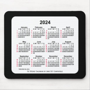 2024 Black 52 weken ISO-kalender van Janz Two Tone Muismat