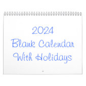 2024 blanco kalender met Feestdagen (Hoes)