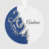 2024 Blauw en Zilver Afstuderen Foto Ornament (achterkant)