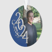 2024 Blauw en Zilver Afstuderen Foto Ornament (voorkant)