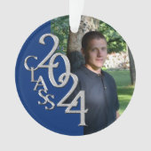 2024 Blauw en Zilver Afstuderen Foto Ornament (voorkant)