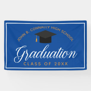 2024 Blauw Goud Afstuderen Custom High School Part Spandoek