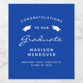 2024 Blauw Wit Script Pet Afstuderen Wijn Etiket (Enkel label)