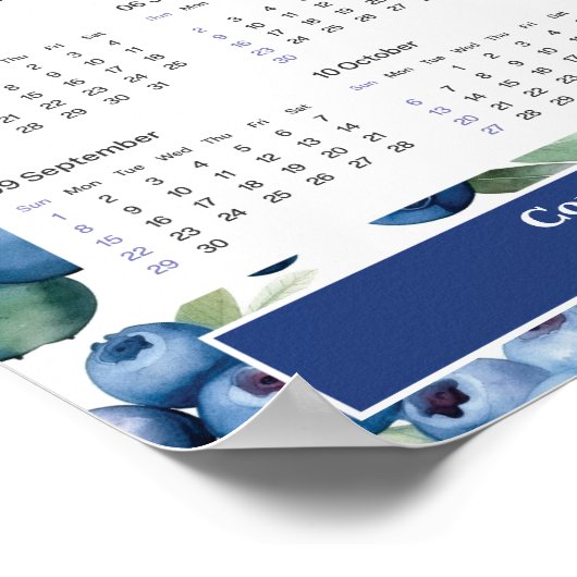 2024 Blauwe Bosbessen Aangepaste Kalender Poster (Hoek)