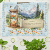 2024 Blauwe Kalender Handdoek Alpen Bergen Spreuke (Gevouwen)