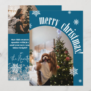 2024 Blauwgroen Retro Merry Christmas Glitter Foto Feestdagenkaart