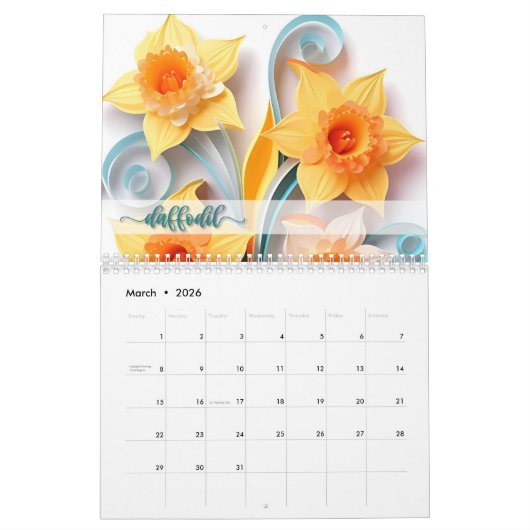 2024 Bloemenkalender Geboorte Maand Bloemen Papier Kalender (Mar 2026)