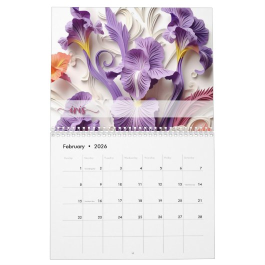2024 Bloemenkalender Geboorte Maand Bloemen Papier Kalender (Feb 2026)
