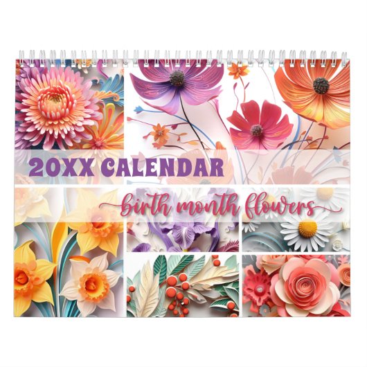 2024 Bloemenkalender Geboorte Maand Bloemen Papier Kalender (Hoes)