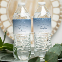 2024 Blue Glitter Drip Graduation Party Waterfles Etiket
