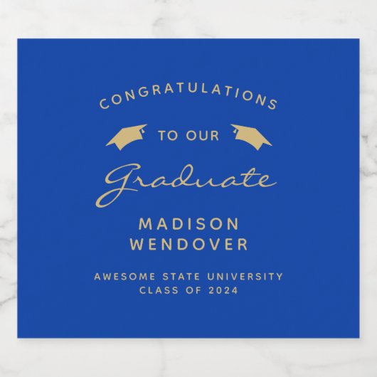 2024 Blue Gold Script Pet Afstuderen Bier Etiket (Enkel label)